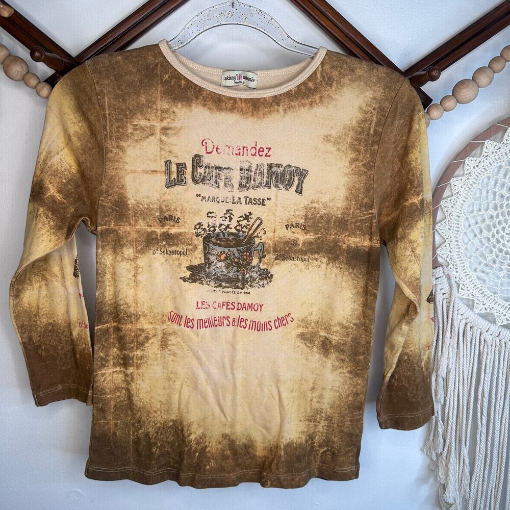 Skinny Minnie Y2K French Coffee Shop Art Deco 3/4 Sleeve Top